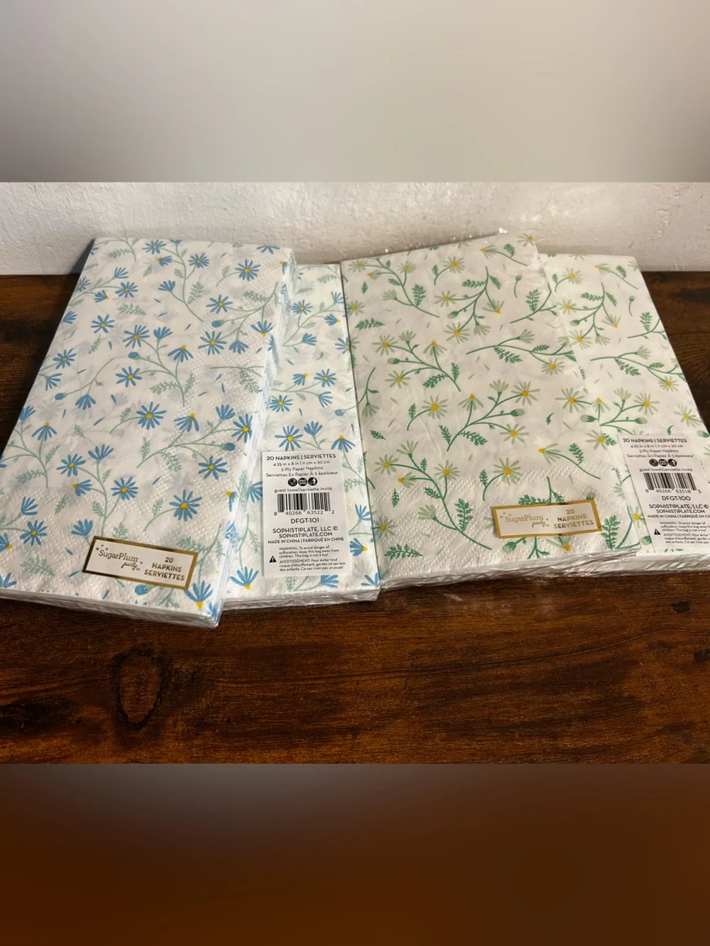 Floral Paper Napkins Set of 4 packs- White with Blue & Yellow Daisies
